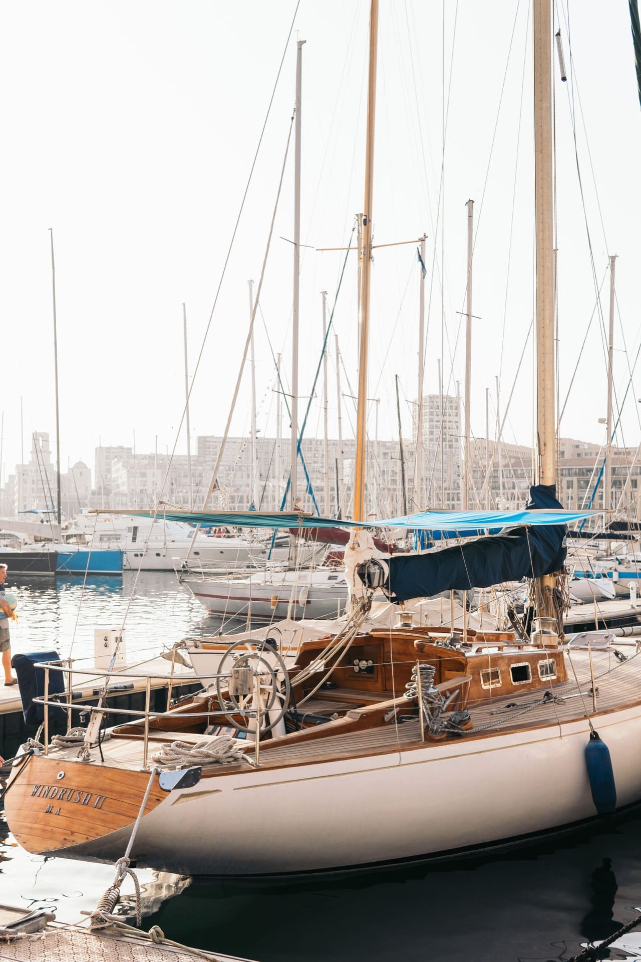 wood steel yachts old working sail boats in mediterranean harbour