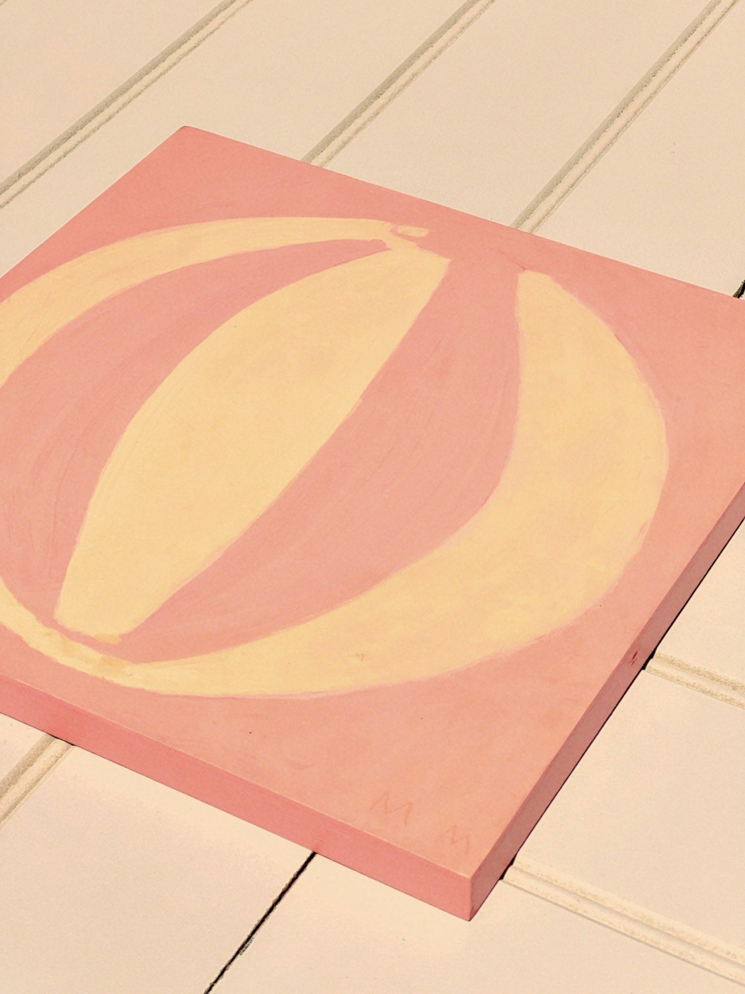 Summer ice cream pink beach ball painting on plywood panel