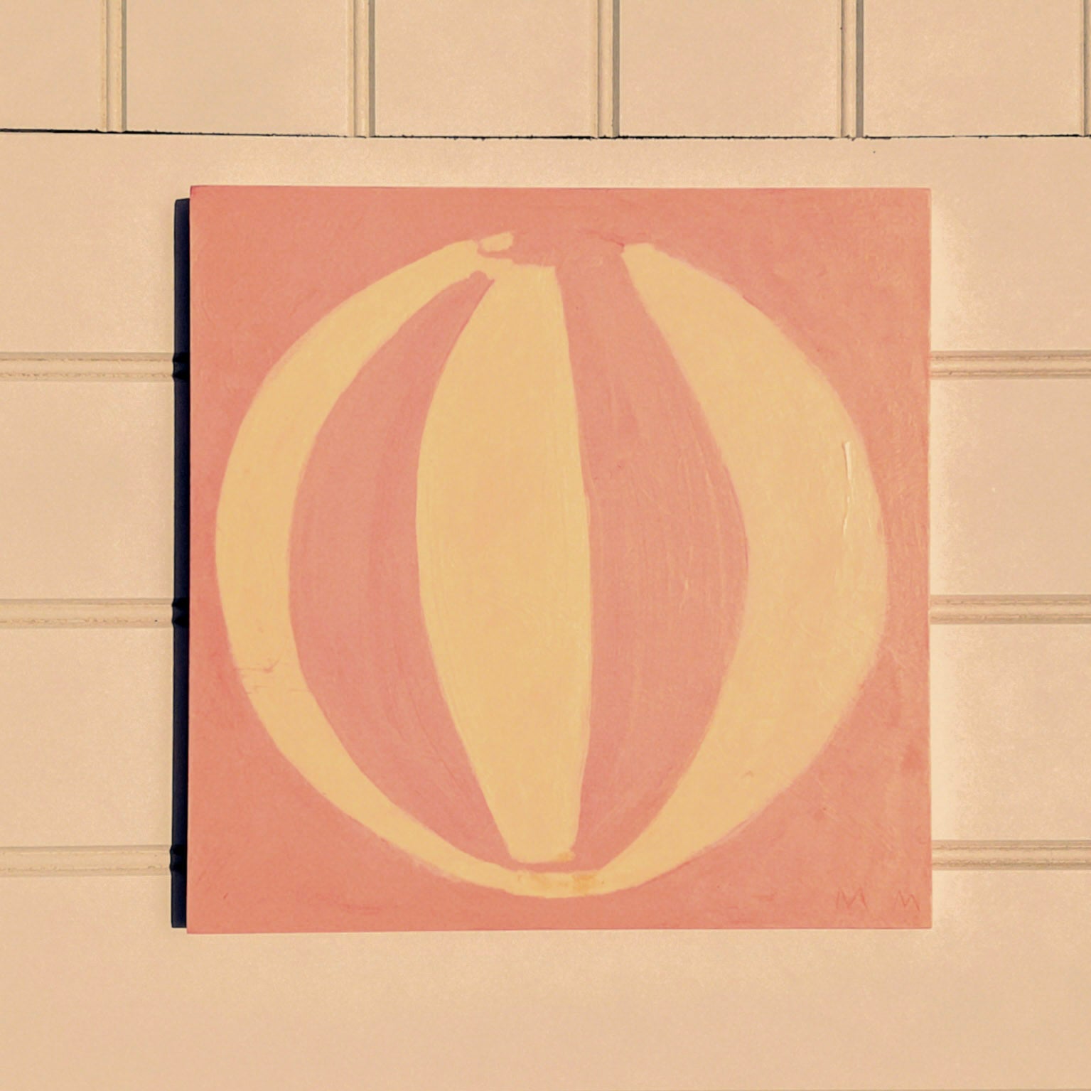 Summer ice cream pink beach ball acrylic painting on 12 inch plywood panel.
