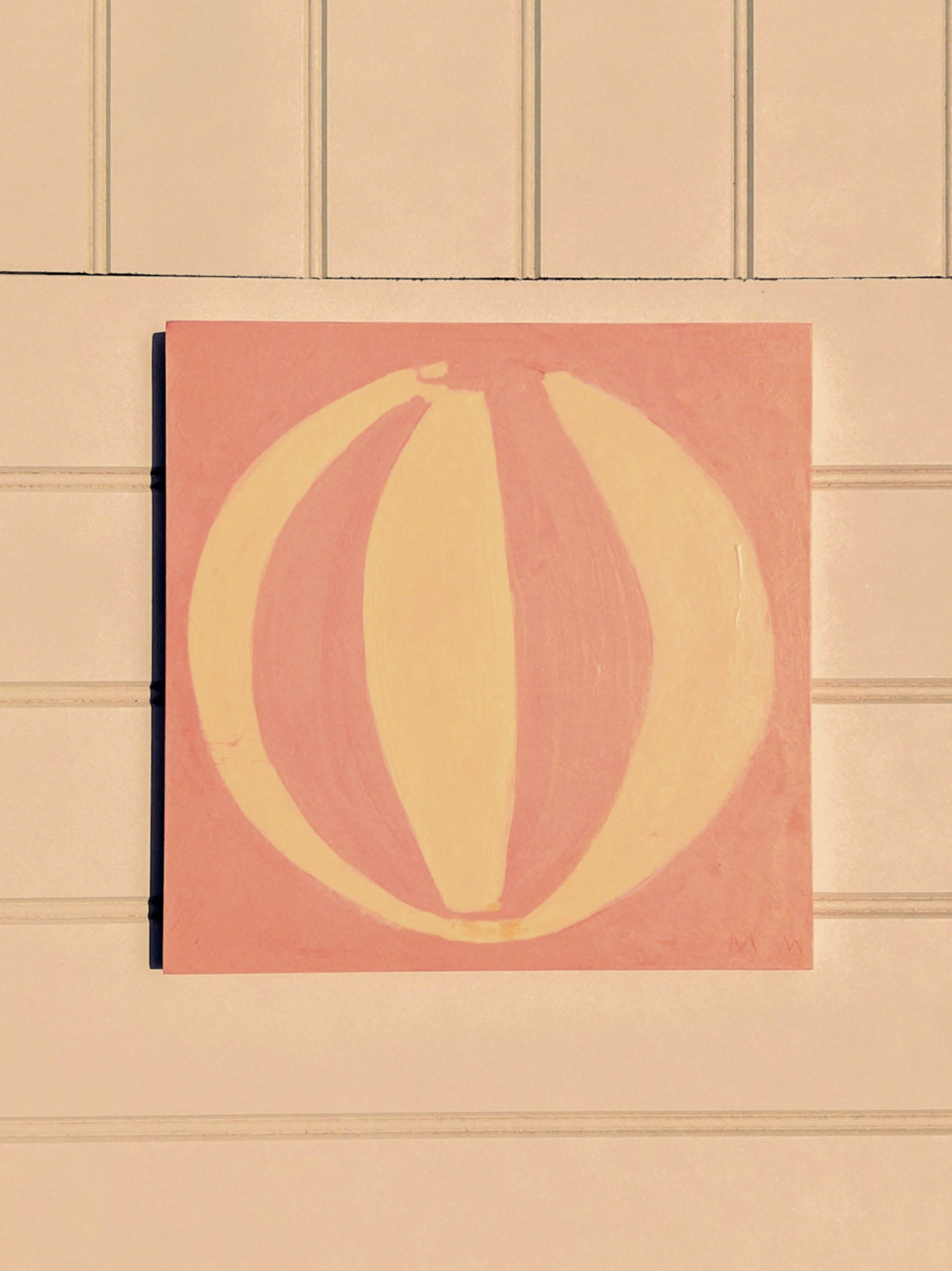 Summer ice cream pink beach ball acrylic painting on 12 inch plywood panel.