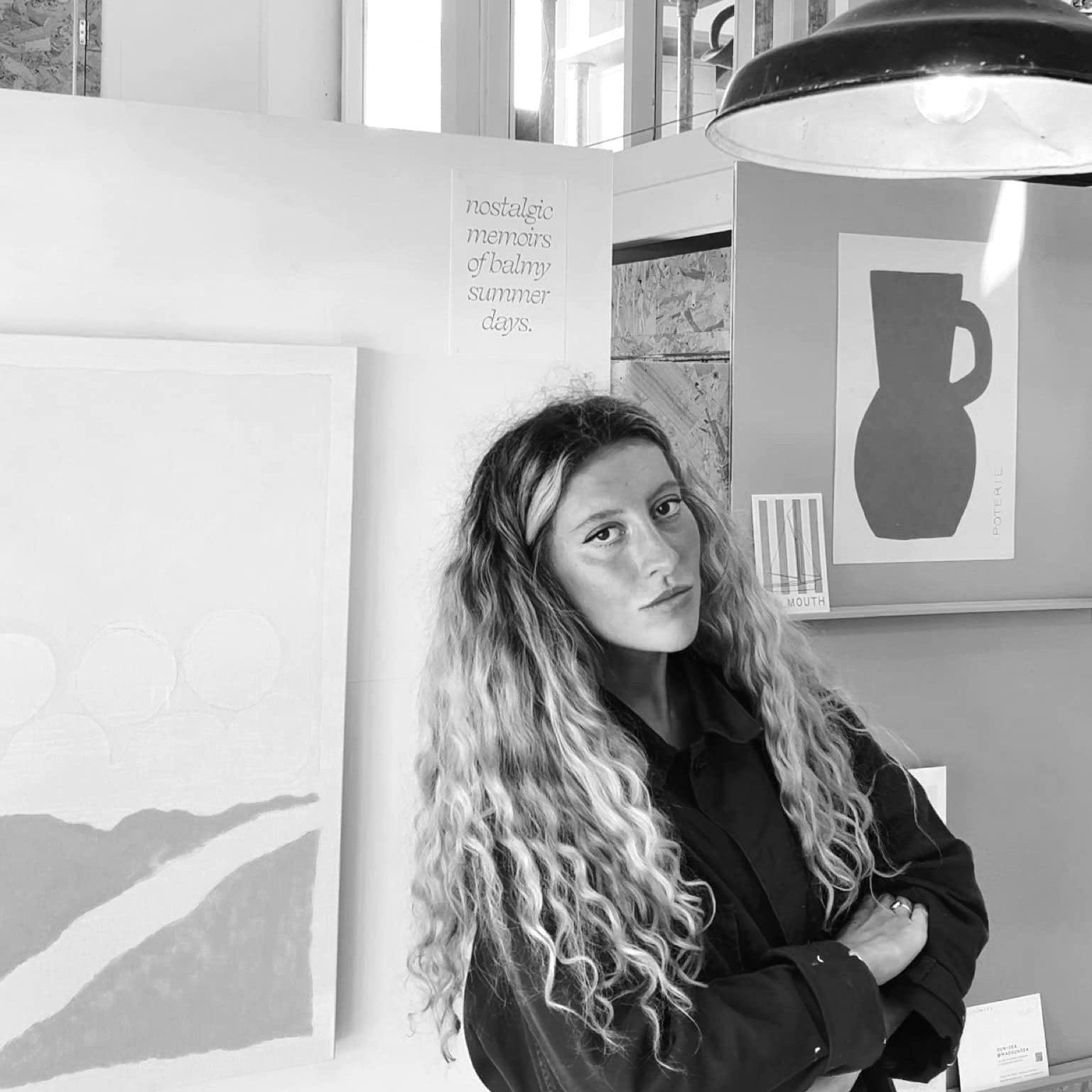 falmouth cornwall oil painter mads madsunsea wearing cornish blue in studio by original paintings