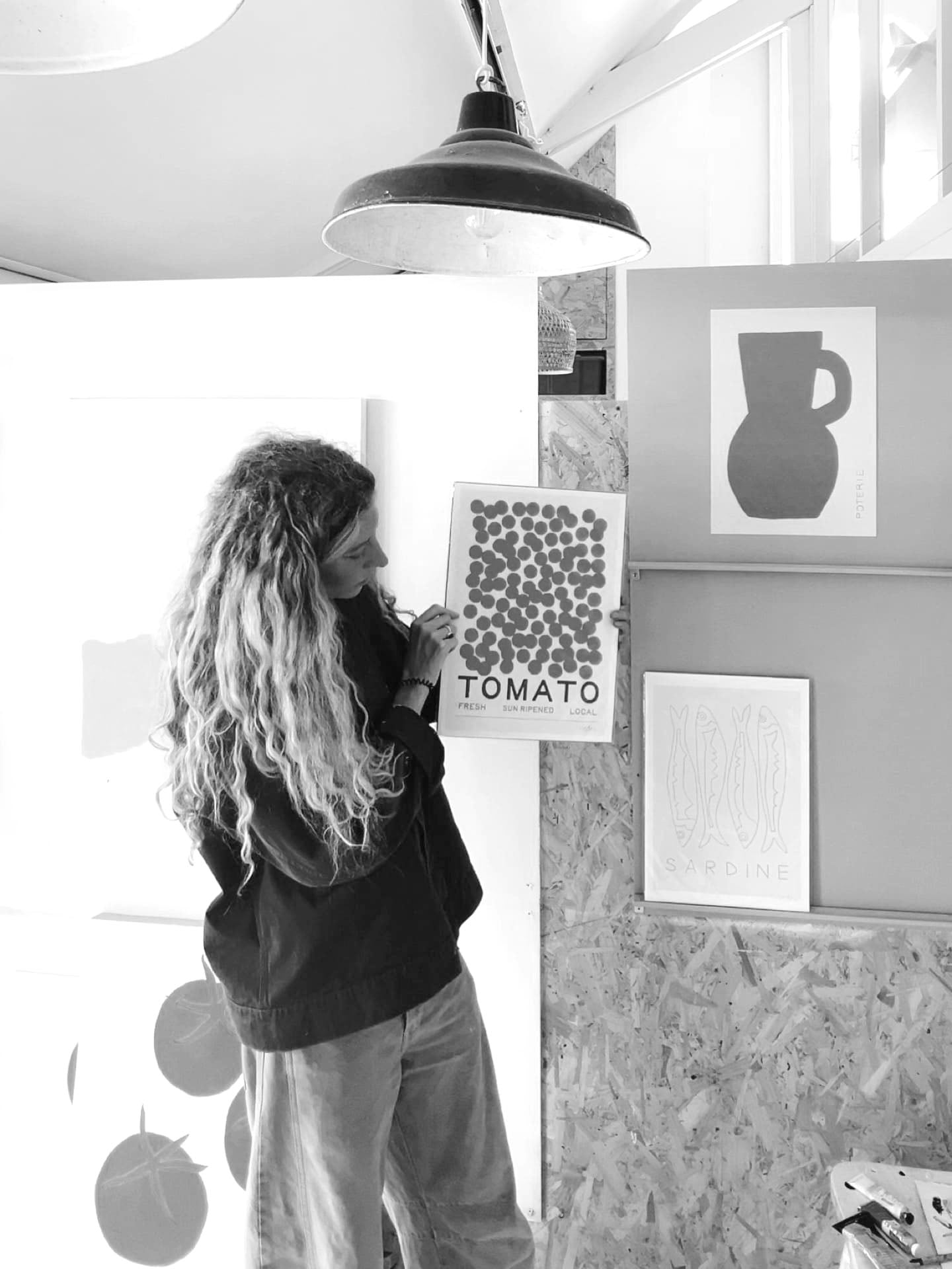 artist mads in falmouth cornwall studio holding italian tomato art print
