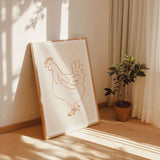french hen fine art print in pine wood frame by terracotta pot