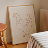 mediterranean french hen art print in pine wood thin frame in beach stripe bedroom