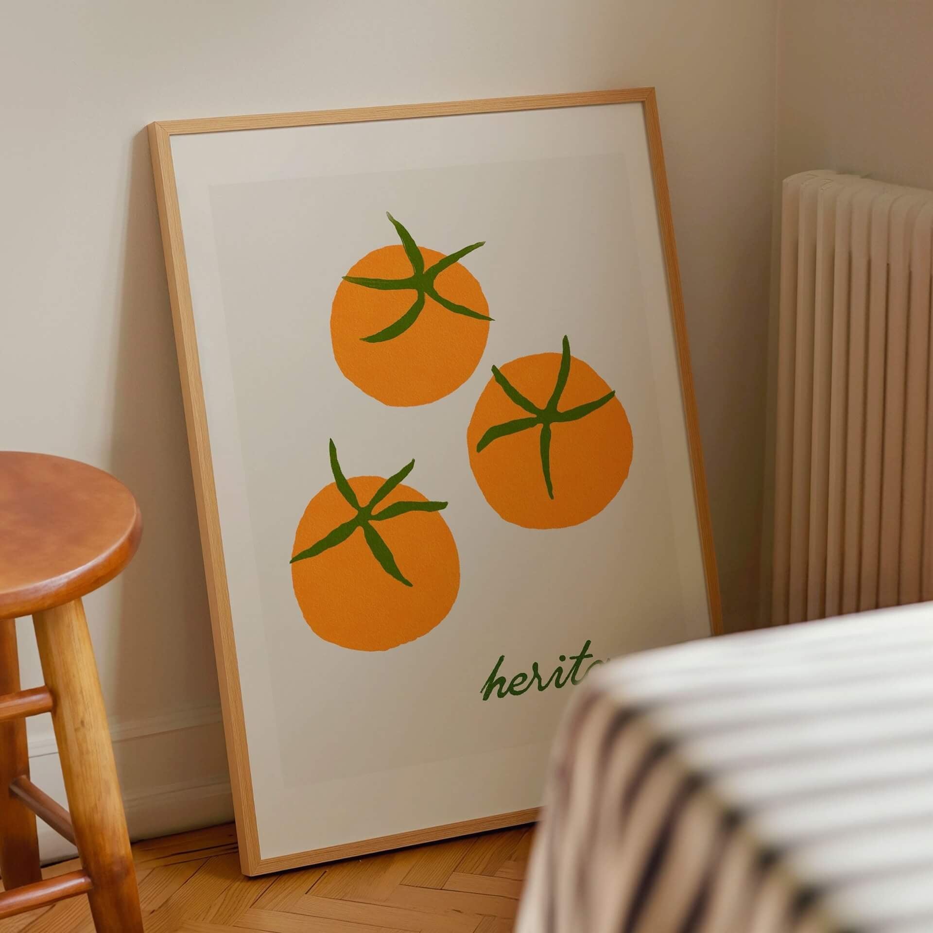 colourful heirloom tomatoes with vintage hotel font
