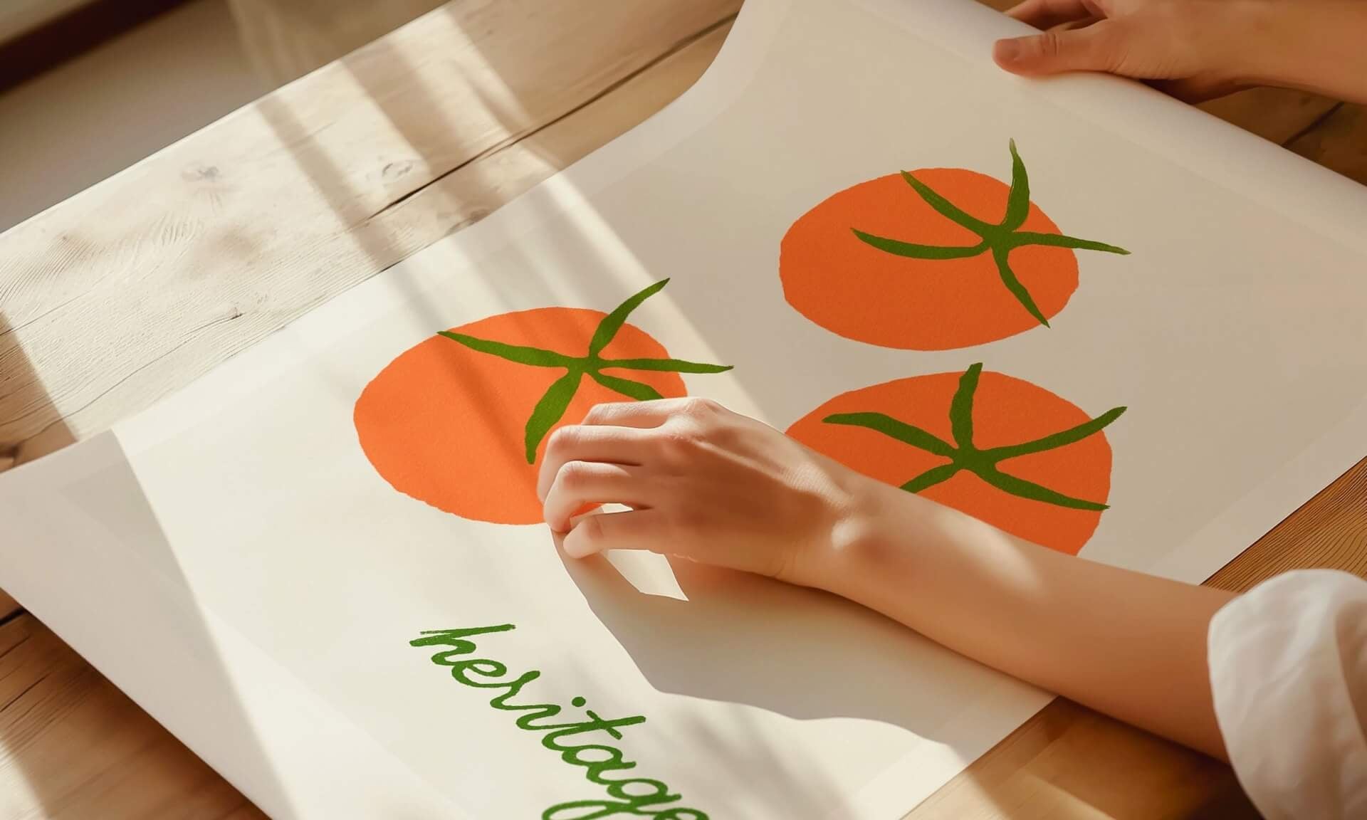 red tomato art print with vintage hotel pool font in green