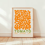 hot cherry tomato art print with taylor penton birdie type in pine wood frame in warm sunny room