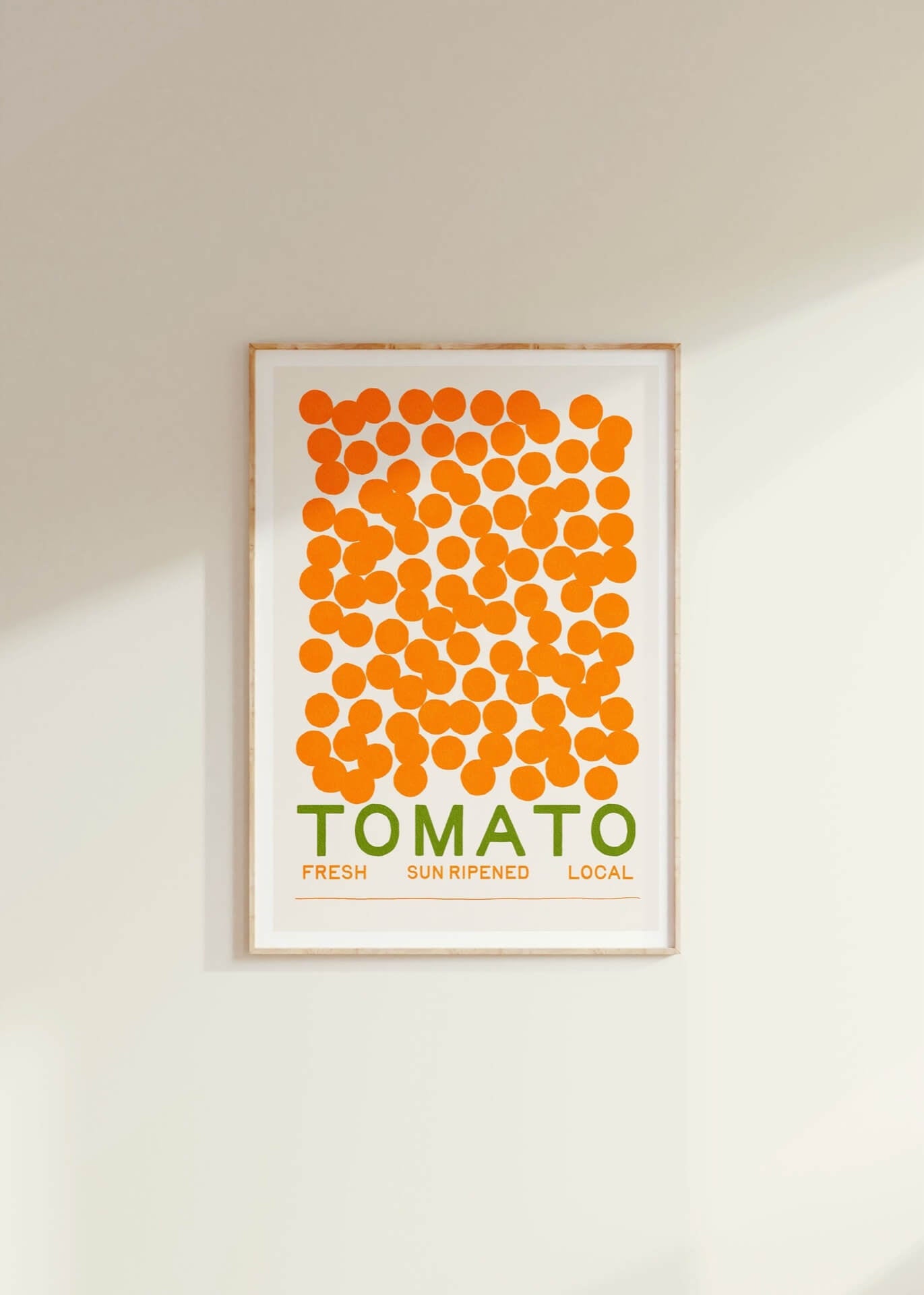 fresh sun trending hot cherry tomato italian art print in pine wood frame