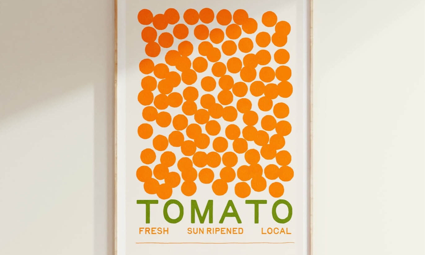 fresh sun trending hot cherry tomato italian art print in pine wood frame