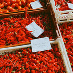 organic red chilli cherry tomatoes in france french market bordeaux 