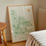 mediterranean art print in bedroom by beach stripe linen and hand made stall
